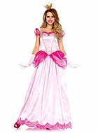 Princess Peach from Super Mario, costume dress, rhinestones, ruffles, mesh overlay